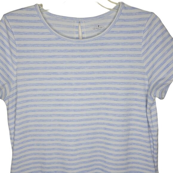St. John's Bay Petite M Blue White Striped SS Pockets Stretch Knee Length Dress - Picture 2 of 6